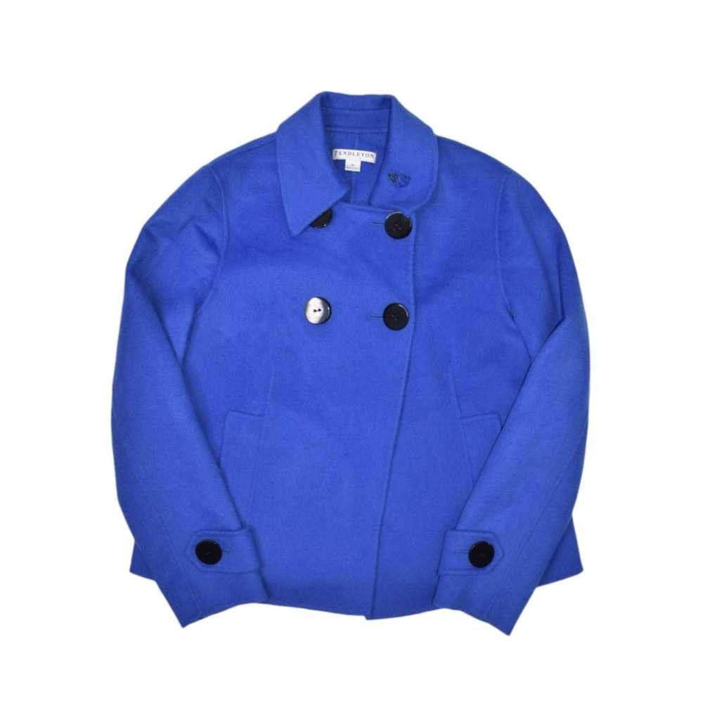 Pendleton Jacket Womens Medium Petite Blazer Blue Merino Wool Double Breasted